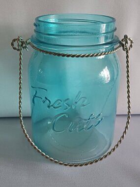Aqua Color Fresh Cuts Mason Jar W/Wing Handle – Multi-purpose For Crafts/Flowers